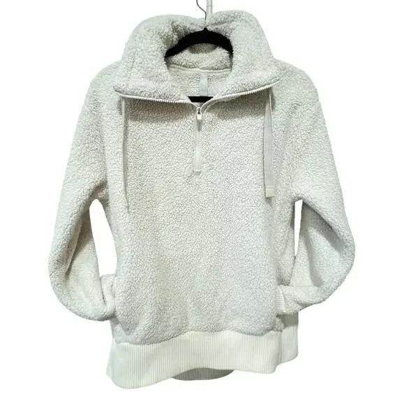 Athleta Talus Sherpa Half Zip Pullover Ivory Cream Small - Picture 3 of 8